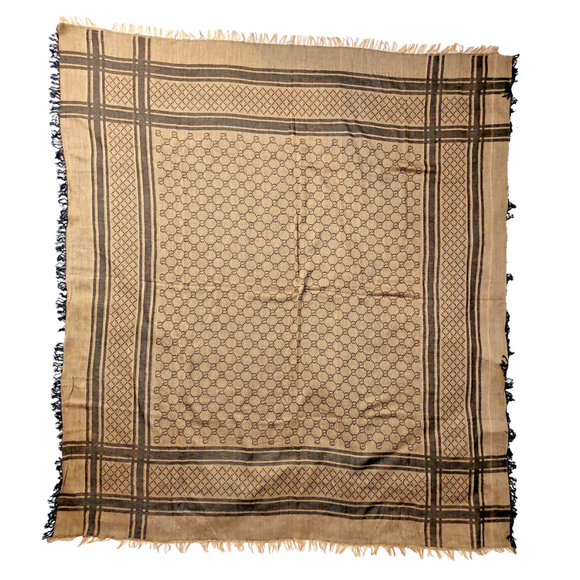 Gucci Brown & Beige GG Logo Print Wrap Shawl Scarf Pre-owned - Picture 6 of 16